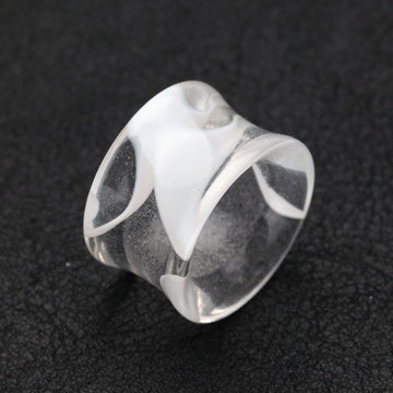 Detail View 1 of A Pair of Marble Swirl Acrylic Double Flared Ear Gauge Tunnel Plug-Clear Gem
